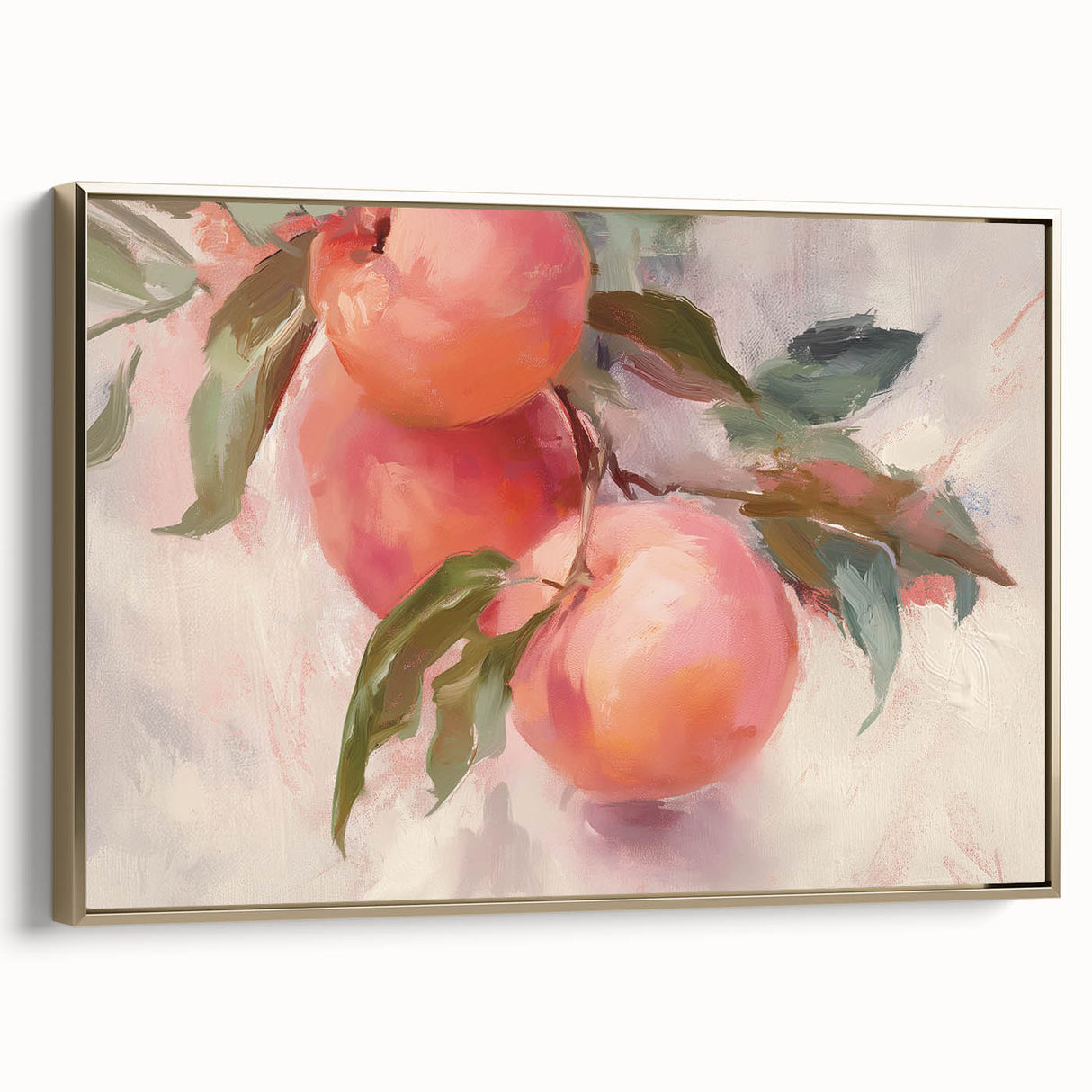 Framed canvas featuring a vintage poster art style landscape of assorted fruits in muted gold and black tones.