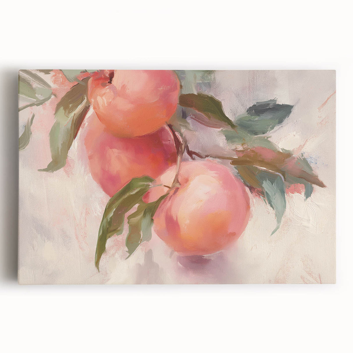 Black and white print of assorted fruits on a large stretched canvas, ideal for kitchen wall art.