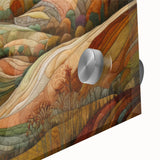 Large abstract wall art in autumn hues on acrylic glass, suitable for bedroom or dining room decor.