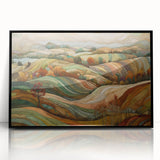 Large abstract wall art depicting autumnal trees in a mid-century modernist style.