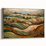 Framed canvas depicting a vintage-style landscape with autumnal trees in muted gold and black tones.