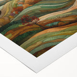 Art deco poster featuring a stylized autumn scene in orange and brown tones on rolled canvas, suitable for dining room decor.