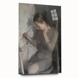 Abstract figurative acrylic artwork displayed in a glass frame, showcasing vibrant colors and fluid shapes, ideal for modern home decor or art enthusiasts.