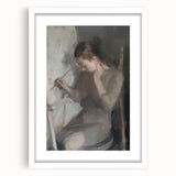 Abstract figurative frame with a white mat, showcasing a modern artistic design featuring vibrant colors and fluid shapes, ideal for contemporary home decor.