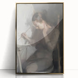 Framed abstract figurative art piece in gold acrylic, showcasing dynamic shapes and vibrant colors, perfect for modern home decor. Ideal for adding sophistication and style to any living space.