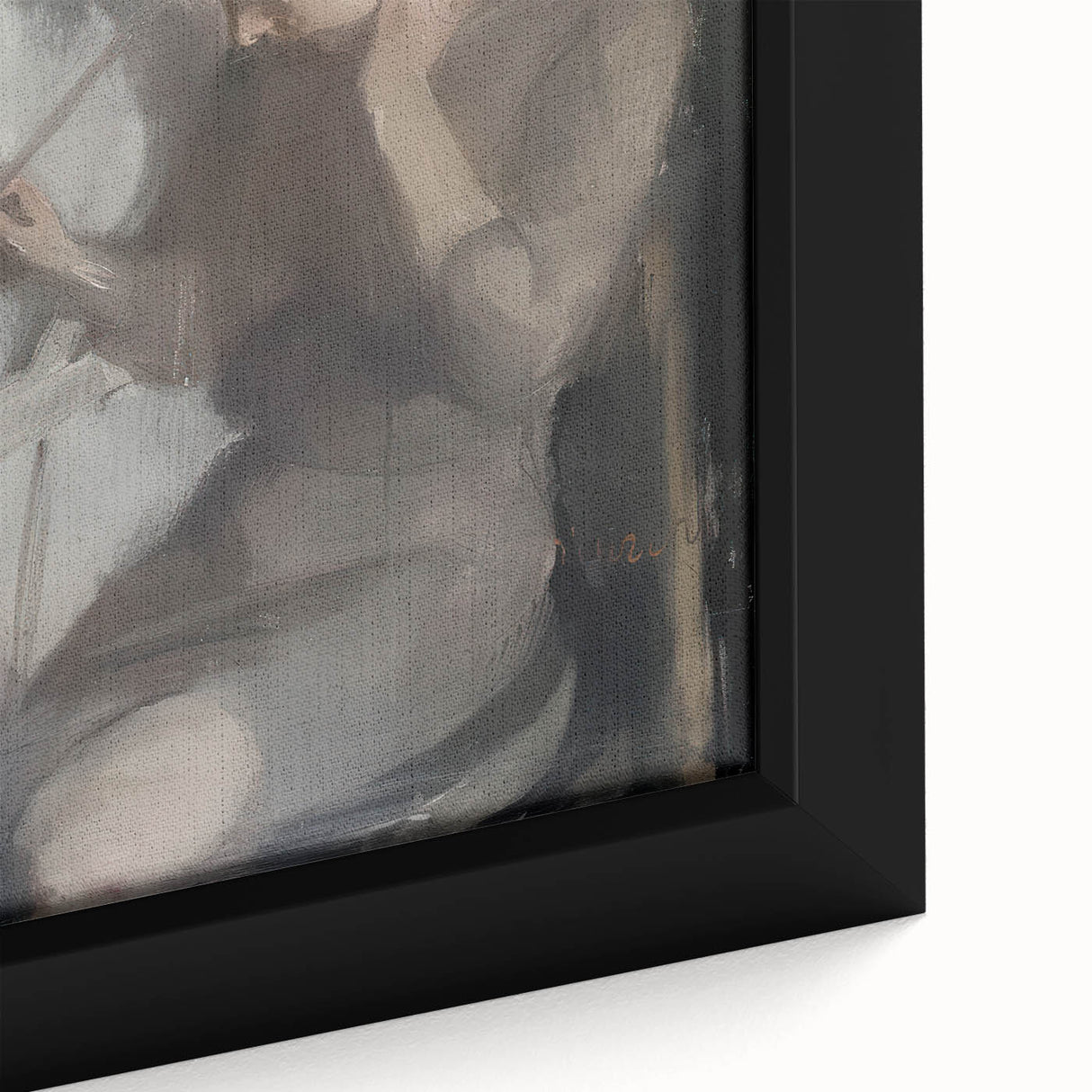 Close-up of an abstract figurative framed canvas artwork showcasing vibrant colors and dynamic shapes, perfect for modern home decor and artistic expression.