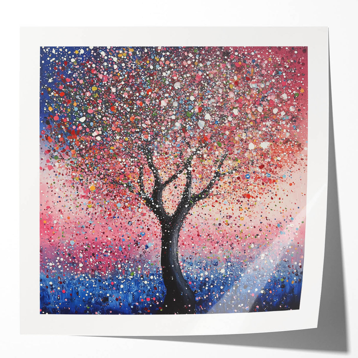 Vibrant abstract floral print mockup on glossy canvas, showcasing intricate details and rich colors, ideal for modern home decor or art displays.