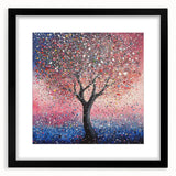 Abstract floral art print framed in black with a white mat, showcasing vibrant colors and intricate flower designs, perfect for modern home decor.