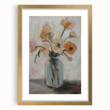 Abstract floral frame artwork with a luxurious gold mat, showcasing vibrant colors and intricate detailing, ideal for enhancing home decor and aesthetics.