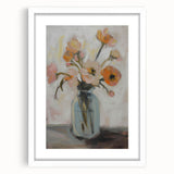 Abstract floral frame design in white mat, showcasing vibrant colors and intricate patterns, ideal for modern home decor or art display. Perfect for adding elegance to any room.