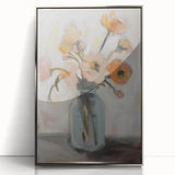Framed acrylic artwork showcasing vibrant abstract floral designs in silver tones, perfect for modern home decor, enhancing aesthetics with elegance.