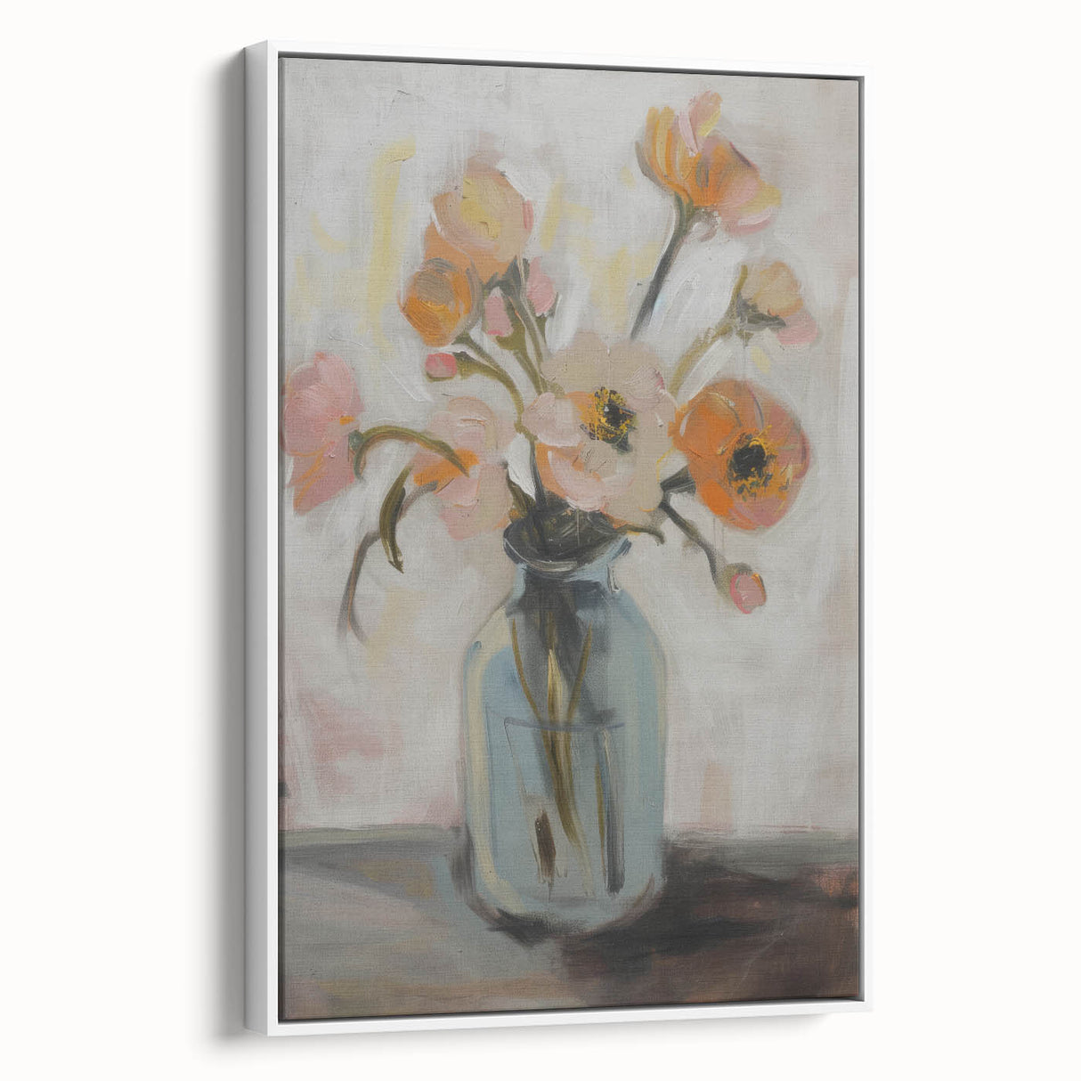 Abstract floral framed canvas artwork displaying vibrant colors and intricate designs, set against a clean white background, enhancing modern home decor aesthetics.