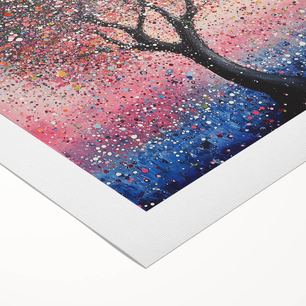 Vibrant abstract floral design on rolled canvas, showcasing bold colors and intricate patterns, perfect for modern home decor or artistic display.