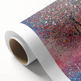 Vibrant abstract floral design printed on rolled canvas, showcasing intricate patterns in shades of blue, pink, and green, ideal for modern home decor.