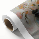 Abstract floral design on rolled canvas, showcasing vibrant colors and intricate patterns, ideal for modern home decor. Packaged securely in a sturdy tube for safe shipping.