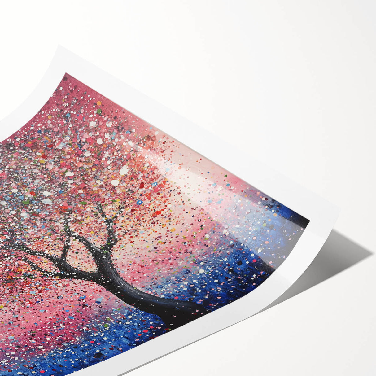 Abstract floral rolled print showcasing vibrant colors and intricate patterns, ideal for home decor. Packaged securely in a sturdy cardboard tube for easy transport and display.
