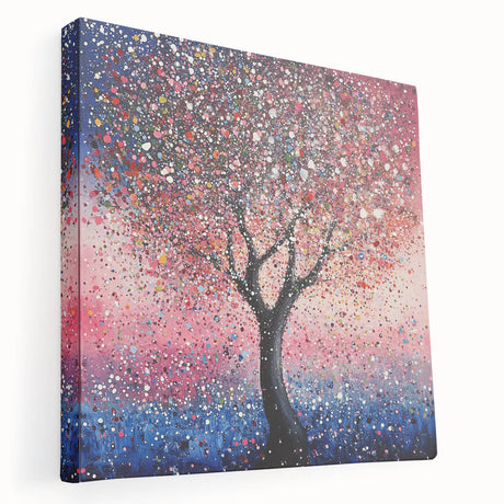 Abstract floral canvas artwork showcasing vibrant colors and intricate patterns, elegantly stretched for display. The side view highlights its textured surface and premium quality, making it a perfect addition to modern home decor.