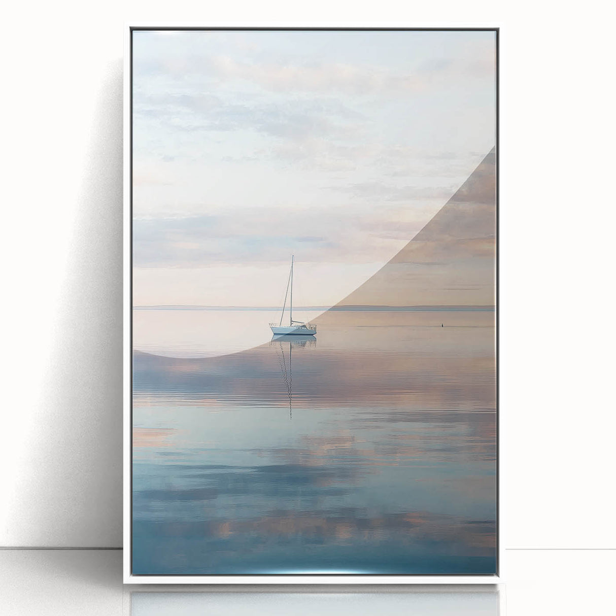 Framed acrylic artwork showcasing an abstract landscape with vibrant colors, featuring soft curves and textures, perfect for modern home decor.