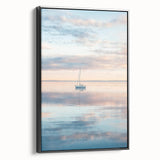 Abstract landscape framed canvas artwork showcasing a vibrant, colorful design with prominent shades of blue, orange, and green. The black frame adds a modern touch, perfect for enhancing home decor in living rooms or offices.