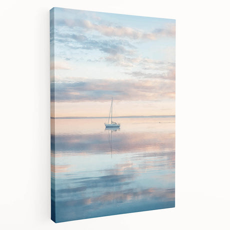 Stretched canvas artwork depicting an abstract landscape with vibrant colors and dynamic shapes, showcasing a side view that highlights its textured finish and depth. Ideal for modern home decor, this piece adds a contemporary touch to any space.