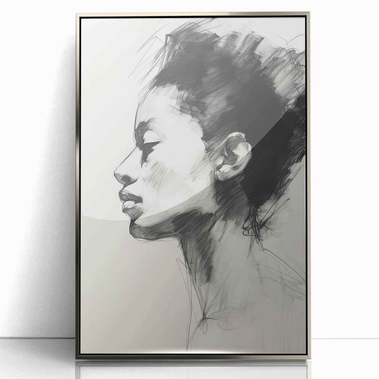 Framed abstract minimalist wall art featuring geometric shapes and a silver acrylic finish, enhancing modern decor with elegance and sophistication.