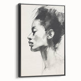 Framed minimalist wall art canvas showcasing an abstract design in black, viewed from the side, perfect for modern home decor and art enthusiasts.