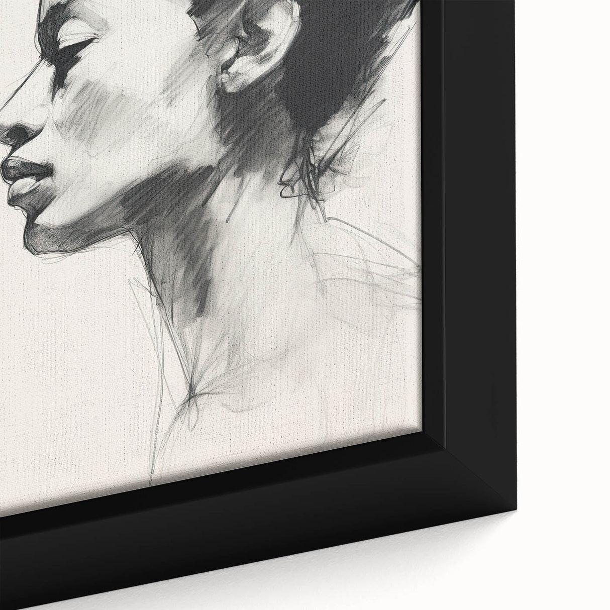 Close-up view of abstract minimalist wall art in a black frame, showcasing soft pastel colors and geometric shapes, perfect for modern home decor.