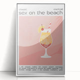 Art deco poster featuring stylized food and drink motifs in bold black and white, framed in acrylic.