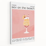 Large stretched canvas featuring a colorful illustration of various fruits and beverages, ideal for kitchen wall art.