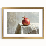 Extra large abstract art print featuring textured fruits in vibrant colors, framed in gold, ideal for living room decor.