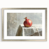 Abstract textured art featuring assorted fruits in vibrant colors on a silver-framed mat, ideal for bedroom art.