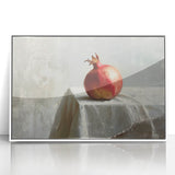 Acrylic print of assorted fruits in art deco style, framed in white, suitable for modern nursery decor.