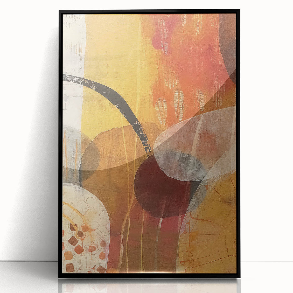 Large abstract wall art depicting autumnal trees in earthy tones on a framed acrylic, suited for modern living room decor.