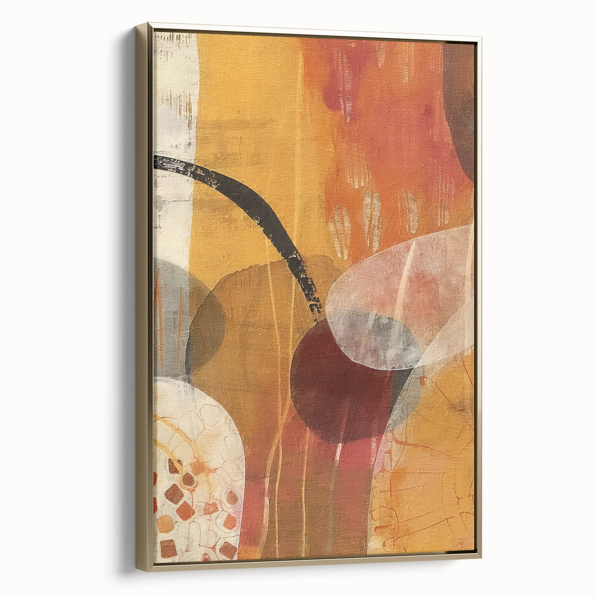 Framed canvas depicting a vintage-style landscape with autumn trees in gold and black tones, ideal for bedroom wall art.