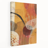 Autumn-themed abstract painting with warm orange and brown tones on a large stretched canvas, suitable for kitchen wall art.