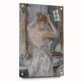 Abstract figurative acrylic artwork displayed in side view, showcasing vibrant colors and intricate pin details, ideal for modern decor enthusiasts.