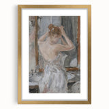 Gold-framed abstract figurative artwork with a mat, showcasing intricate designs and vibrant colors, perfect for modern home decor and artistic displays.