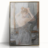 Abstract figurative art piece with a gold frame, showcasing vibrant colors and dynamic shapes, ideal for modern home decor or office settings.