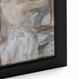 Close-up of a framed abstract figurative canvas art piece showcasing vibrant colors and dynamic shapes, perfect for modern interior decor. The intricate details highlight the unique artistic style, making it a captivating focal point for any room.