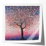 Abstract floral design printed on glossy canvas, showcasing vibrant colors of pink, blue, and green. Ideal for modern home decor and artistic displays.