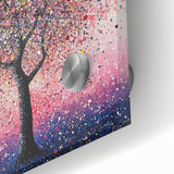 Close-up of an abstract floral acrylic glass artwork showcasing vibrant colors and intricate details, ideal for modern home decor and artistic displays.