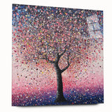 Abstract floral acrylic glass artwork showcasing vibrant colors, featuring a side view that highlights intricate details and smooth finish, perfect for modern decor.