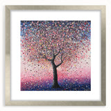 Elegant silver frame showcasing an abstract floral design with a mat, perfect for enhancing modern home decor or gallery displays. Ideal for adding a touch of sophistication and color to any room.