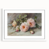 Abstract floral wall art in a white frame, featuring vibrant colors and intricate designs. The artwork is matted, enhancing its elegance and modern aesthetic. Perfect for home decor.