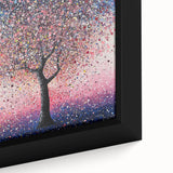 Close-up of a framed abstract floral canvas artwork showcasing vibrant colors and intricate patterns, perfect for modern home decor and enhancing interior aesthetics.