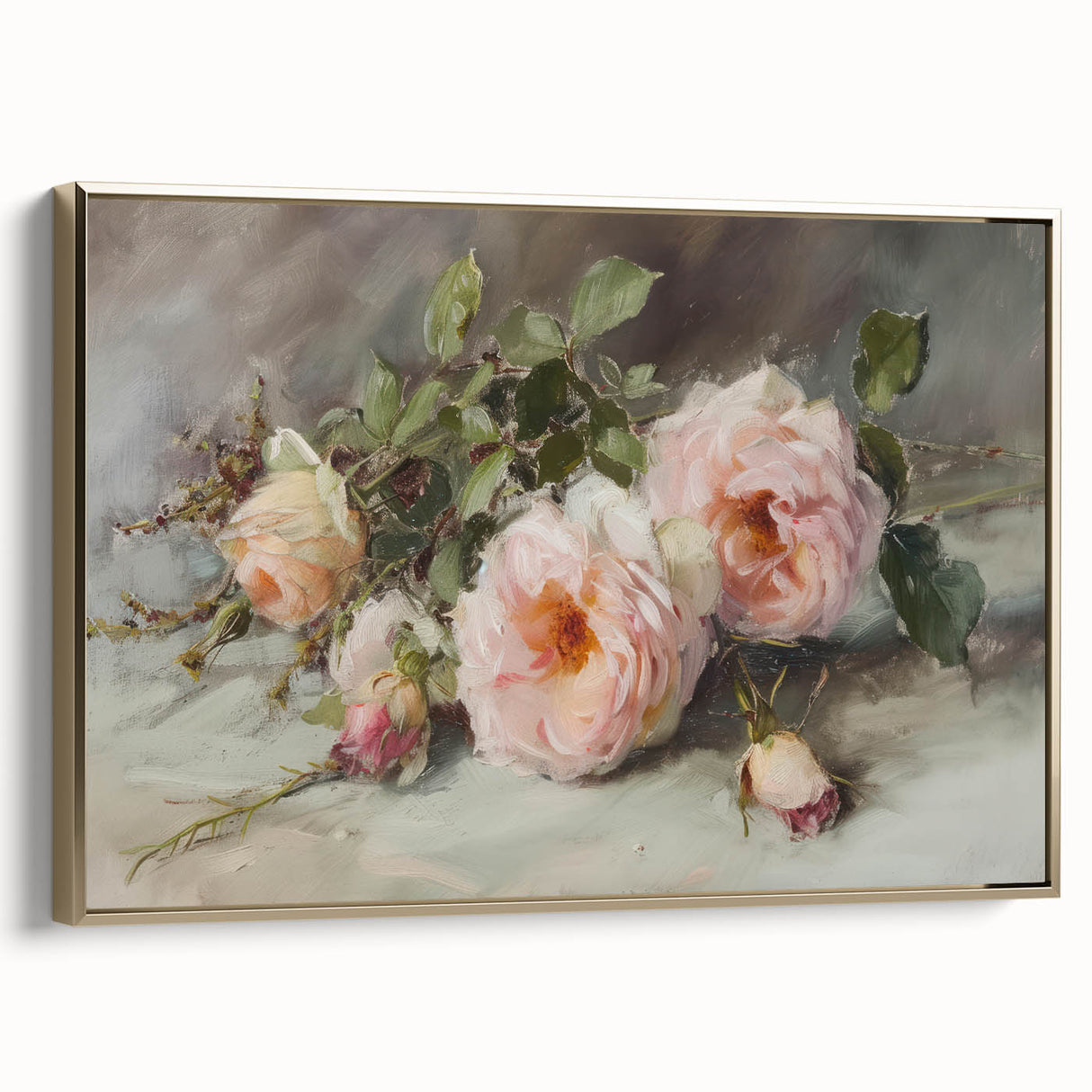 Abstract floral framed canvas artwork featuring vibrant gold accents and intricate designs, ideal for modern home decor, enhancing any interior space with elegance.