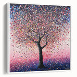 Framed canvas art showcasing abstract floral designs in vibrant colors, featuring a sleek white frame and side view for depth, perfect for modern decor.