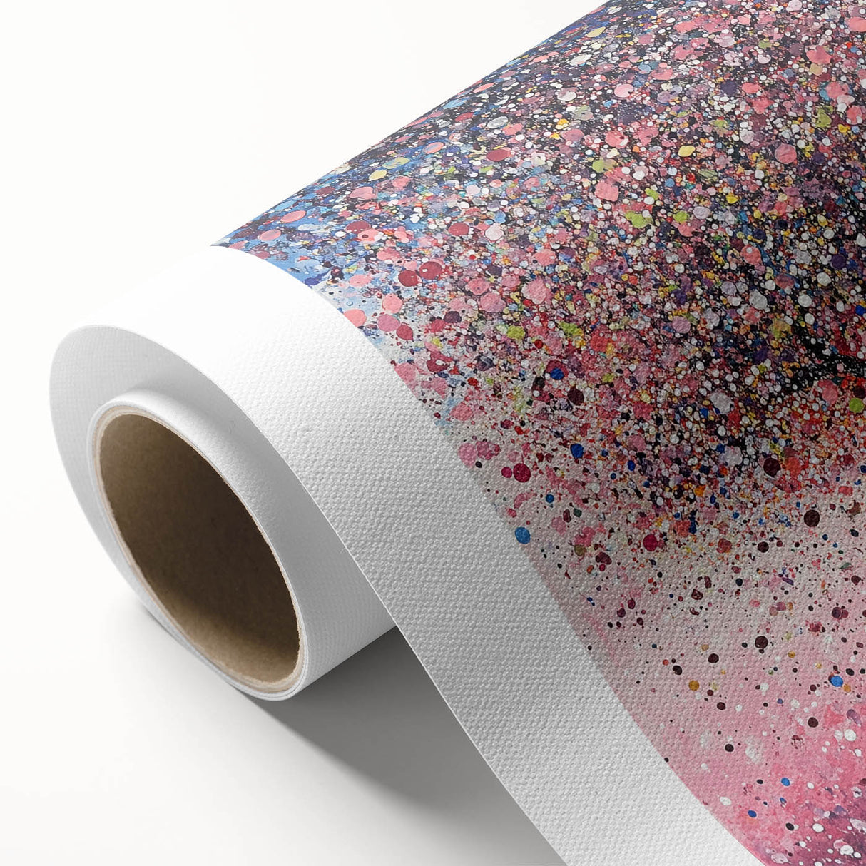 Abstract floral design on rolled canvas, showcasing vibrant colors and intricate patterns. Ideal for home decor, this artwork is packaged securely in a sturdy tube.