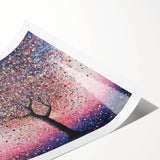 Vibrant abstract floral artwork printed on high-quality canvas, showcasing a colorful design with intricate details, rolled and ready for display. Perfect for home decor.