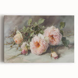 Colorful abstract floral design on stretched canvas, featuring vibrant hues of pink, blue, and green, perfect for modern home decor and artistic expression.